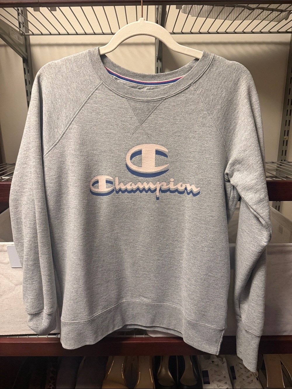 Champion Light Gray Crewneck Sweatshirt with Embroidered Logo